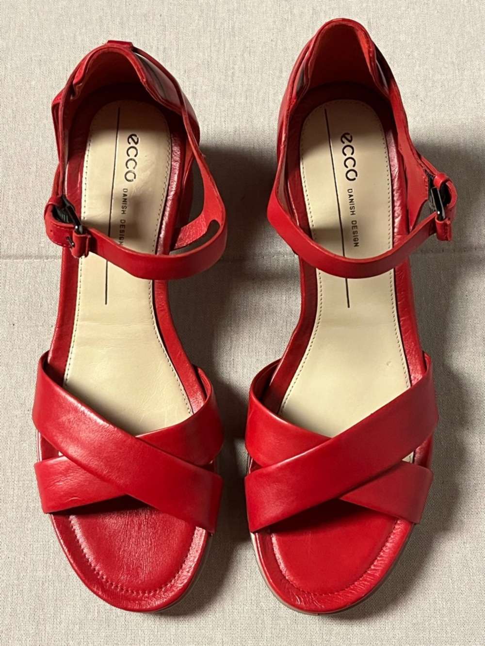Ecco Women’s Red Leather Crossover Ankle-Strap Sandals